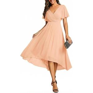 image:imageEverPretty Womens Summer Chiffon Formal Wedding Guest Dresses Pleated VNeck Short Sleeves Cocktail Dress 01923Peach