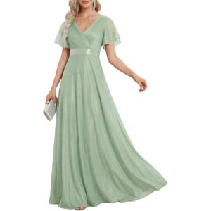 image:imageEverPretty Womens Summer Glitter Formal Dresses Evening Gown V Neck Short Sleeves Floor Length Mother of Bride Dress 50159Mint Green