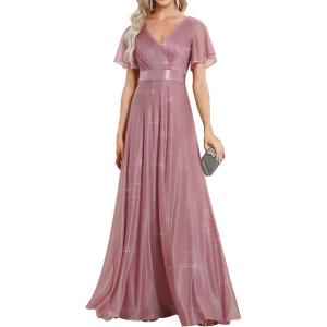 image:imageEverPretty Womens Summer Glitter Formal Dresses Evening Gown V Neck Short Sleeves Floor Length Mother of Bride Dress 50159Orchid