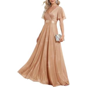 image:imageEverPretty Womens Summer Glitter Formal Dresses Evening Gown V Neck Short Sleeves Floor Length Mother of Bride Dress 50159Rose Gold