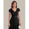 image:imageEverPretty Womens VNeck Short Sleeves Mother of Bride Dresses Chiffon HighLow Asymmetrical Hem Semi Formal Dress 02644Black