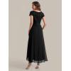 image:imageEverPretty Womens VNeck Short Sleeves Mother of Bride Dresses Chiffon HighLow Asymmetrical Hem Semi Formal Dress 02644Black