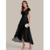 image:imageEverPretty Womens VNeck Short Sleeves Mother of Bride Dresses Chiffon HighLow Asymmetrical Hem Semi Formal Dress 02644Black