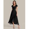 image:imageEverPretty Womens VNeck Short Sleeves Mother of Bride Dresses Chiffon HighLow Asymmetrical Hem Semi Formal Dress 02644Black