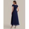 image:imageEverPretty Womens VNeck Short Sleeves Mother of Bride Dresses Chiffon HighLow Asymmetrical Hem Semi Formal Dress 02644Navy Blue