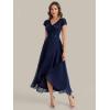 image:imageEverPretty Womens VNeck Short Sleeves Mother of Bride Dresses Chiffon HighLow Asymmetrical Hem Semi Formal Dress 02644Navy Blue