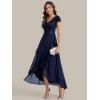 image:imageEverPretty Womens VNeck Short Sleeves Mother of Bride Dresses Chiffon HighLow Asymmetrical Hem Semi Formal Dress 02644Navy Blue