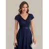 image:imageEverPretty Womens VNeck Short Sleeves Mother of Bride Dresses Chiffon HighLow Asymmetrical Hem Semi Formal Dress 02644Navy Blue