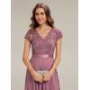 image:imageEverPretty Womens VNeck Short Sleeves Mother of Bride Dresses Chiffon HighLow Asymmetrical Hem Semi Formal Dress 02644Orchid