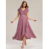 image:imageEverPretty Womens VNeck Short Sleeves Mother of Bride Dresses Chiffon HighLow Asymmetrical Hem Semi Formal Dress 02644Orchid