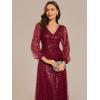 image:imageEver Pretty Womens Elegant Formal Evening Dresses V Neck ALine Floor Length Long Sleeves Sequin Holiday Party DressBurgundy
