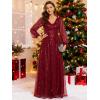 image:imageEver Pretty Womens Elegant Formal Evening Dresses V Neck ALine Floor Length Long Sleeves Sequin Holiday Party DressBurgundy