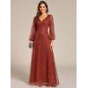 image:imageEver Pretty Womens Elegant Formal Evening Dresses V Neck ALine Floor Length Long Sleeves Sequin Holiday Party DressBurnt Orange