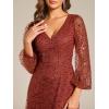 image:imageEver Pretty Womens Elegant Formal Evening Dresses V Neck ALine Floor Length Long Sleeves Sequin Holiday Party DressBurnt Orange