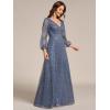 image:imageEver Pretty Womens Elegant Formal Evening Dresses V Neck ALine Floor Length Long Sleeves Sequin Holiday Party DressDusty Blue