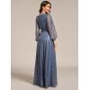 image:imageEver Pretty Womens Elegant Formal Evening Dresses V Neck ALine Floor Length Long Sleeves Sequin Holiday Party DressDusty Blue