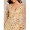 image:imageEver Pretty Womens Elegant Formal Evening Dresses V Neck ALine Floor Length Long Sleeves Sequin Holiday Party DressGold