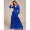 image:imageEver Pretty Womens Elegant Formal Evening Dresses V Neck ALine Floor Length Long Sleeves Sequin Holiday Party DressSapphire Blue