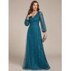 image:imageEver Pretty Womens Elegant Formal Evening Dresses V Neck ALine Floor Length Long Sleeves Sequin Holiday Party DressTeal