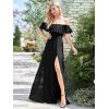 image:imageEverPretty Womens Elegant Off The Shoulder Side Split Flowy Chiffon Maxi Bridesmaid Dress Formal Wedding Guest Dresses 0968Black1