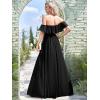 image:imageEverPretty Womens Elegant Off The Shoulder Side Split Flowy Chiffon Maxi Bridesmaid Dress Formal Wedding Guest Dresses 0968Black1
