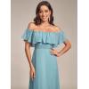 image:imageEverPretty Womens Elegant Off The Shoulder Side Split Flowy Chiffon Maxi Bridesmaid Dress Formal Wedding Guest Dresses 0968Blue 2