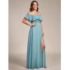 image:imageEverPretty Womens Elegant Off The Shoulder Side Split Flowy Chiffon Maxi Bridesmaid Dress Formal Wedding Guest Dresses 0968Blue 2