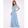 image:imageEverPretty Womens Elegant Off The Shoulder Side Split Flowy Chiffon Maxi Bridesmaid Dress Formal Wedding Guest Dresses 0968Blue