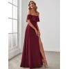 image:imageEverPretty Womens Elegant Off The Shoulder Side Split Flowy Chiffon Maxi Bridesmaid Dress Formal Wedding Guest Dresses 0968Burgundy1