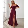 image:imageEverPretty Womens Elegant Off The Shoulder Side Split Flowy Chiffon Maxi Bridesmaid Dress Formal Wedding Guest Dresses 0968Burgundy1