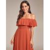 image:imageEverPretty Womens Elegant Off The Shoulder Side Split Flowy Chiffon Maxi Bridesmaid Dress Formal Wedding Guest Dresses 0968Burnt Orange