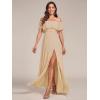 image:imageEverPretty Womens Elegant Off The Shoulder Side Split Flowy Chiffon Maxi Bridesmaid Dress Formal Wedding Guest Dresses 0968Champagne