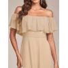 image:imageEverPretty Womens Elegant Off The Shoulder Side Split Flowy Chiffon Maxi Bridesmaid Dress Formal Wedding Guest Dresses 0968Champagne