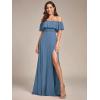 image:imageEverPretty Womens Elegant Off The Shoulder Side Split Flowy Chiffon Maxi Bridesmaid Dress Formal Wedding Guest Dresses 0968Dusty Blue