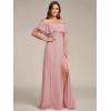 image:imageEverPretty Womens Elegant Off The Shoulder Side Split Flowy Chiffon Maxi Bridesmaid Dress Formal Wedding Guest Dresses 0968Dusty Rose