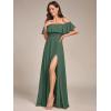image:imageEverPretty Womens Elegant Off The Shoulder Side Split Flowy Chiffon Maxi Bridesmaid Dress Formal Wedding Guest Dresses 0968Eucalyptus Green