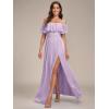 image:imageEverPretty Womens Elegant Off The Shoulder Side Split Flowy Chiffon Maxi Bridesmaid Dress Formal Wedding Guest Dresses 0968Frosted Lilac