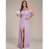 image:imageEverPretty Womens Elegant Off The Shoulder Side Split Flowy Chiffon Maxi Bridesmaid Dress Formal Wedding Guest Dresses 0968Frosted Lilac