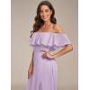 image:imageEverPretty Womens Elegant Off The Shoulder Side Split Flowy Chiffon Maxi Bridesmaid Dress Formal Wedding Guest Dresses 0968Frosted Lilac