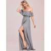 image:imageEverPretty Womens Elegant Off The Shoulder Side Split Flowy Chiffon Maxi Bridesmaid Dress Formal Wedding Guest Dresses 0968Gray1