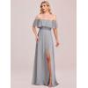 image:imageEverPretty Womens Elegant Off The Shoulder Side Split Flowy Chiffon Maxi Bridesmaid Dress Formal Wedding Guest Dresses 0968Gray1