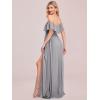 image:imageEverPretty Womens Elegant Off The Shoulder Side Split Flowy Chiffon Maxi Bridesmaid Dress Formal Wedding Guest Dresses 0968Gray1