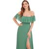 image:imageEverPretty Womens Elegant Off The Shoulder Side Split Flowy Chiffon Maxi Bridesmaid Dress Formal Wedding Guest Dresses 0968Green