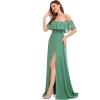 image:imageEverPretty Womens Elegant Off The Shoulder Side Split Flowy Chiffon Maxi Bridesmaid Dress Formal Wedding Guest Dresses 0968Green