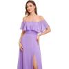 image:imageEverPretty Womens Elegant Off The Shoulder Side Split Flowy Chiffon Maxi Bridesmaid Dress Formal Wedding Guest Dresses 0968Lavender