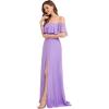 image:imageEverPretty Womens Elegant Off The Shoulder Side Split Flowy Chiffon Maxi Bridesmaid Dress Formal Wedding Guest Dresses 0968Lavender