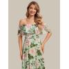 image:imageEverPretty Womens Elegant Off The Shoulder Side Split Flowy Chiffon Maxi Bridesmaid Dress Formal Wedding Guest Dresses 0968Light Green Floral