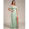 image:imageEverPretty Womens Elegant Off The Shoulder Side Split Flowy Chiffon Maxi Bridesmaid Dress Formal Wedding Guest Dresses 0968Mint Green