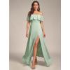image:imageEverPretty Womens Elegant Off The Shoulder Side Split Flowy Chiffon Maxi Bridesmaid Dress Formal Wedding Guest Dresses 0968Mint Green