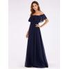 image:imageEverPretty Womens Elegant Off The Shoulder Side Split Flowy Chiffon Maxi Bridesmaid Dress Formal Wedding Guest Dresses 0968Navy